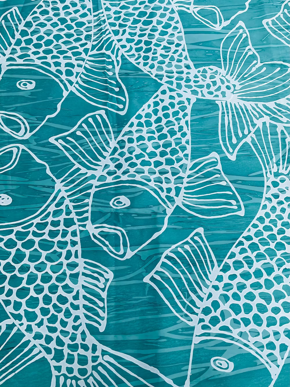 White Pescé on Teal Marbleized Linen