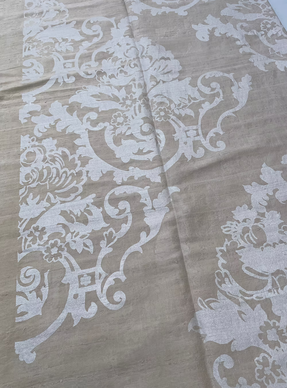 Pearl Baroque Floral on Sand Silk Dupioni