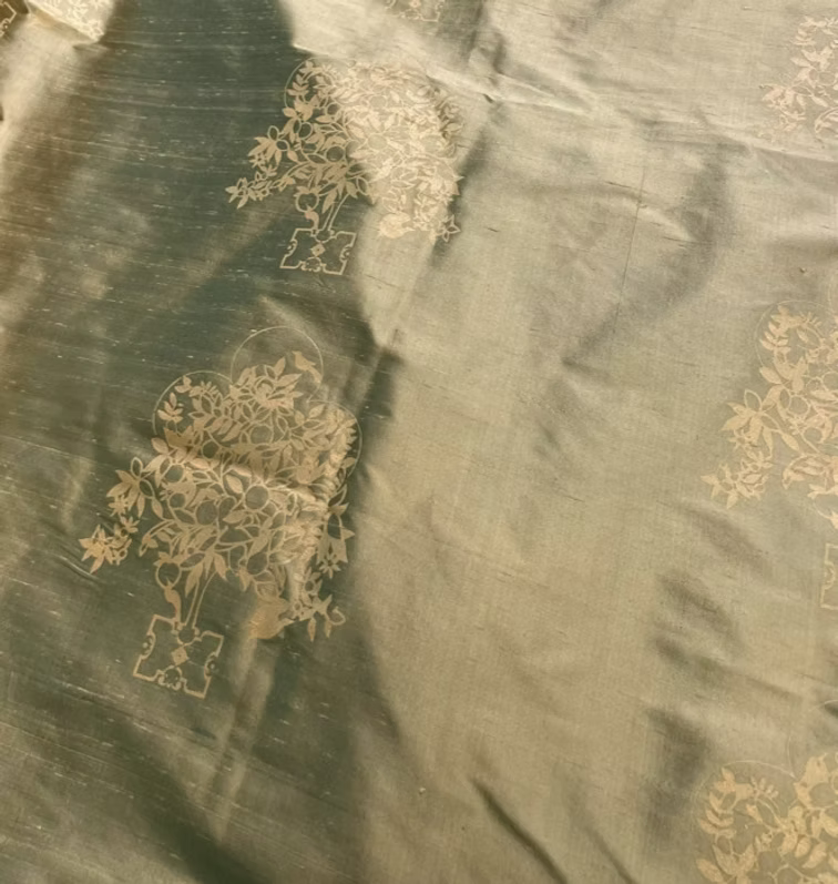 Gold Petite Orange Trees on Bronze Silk Dupioni