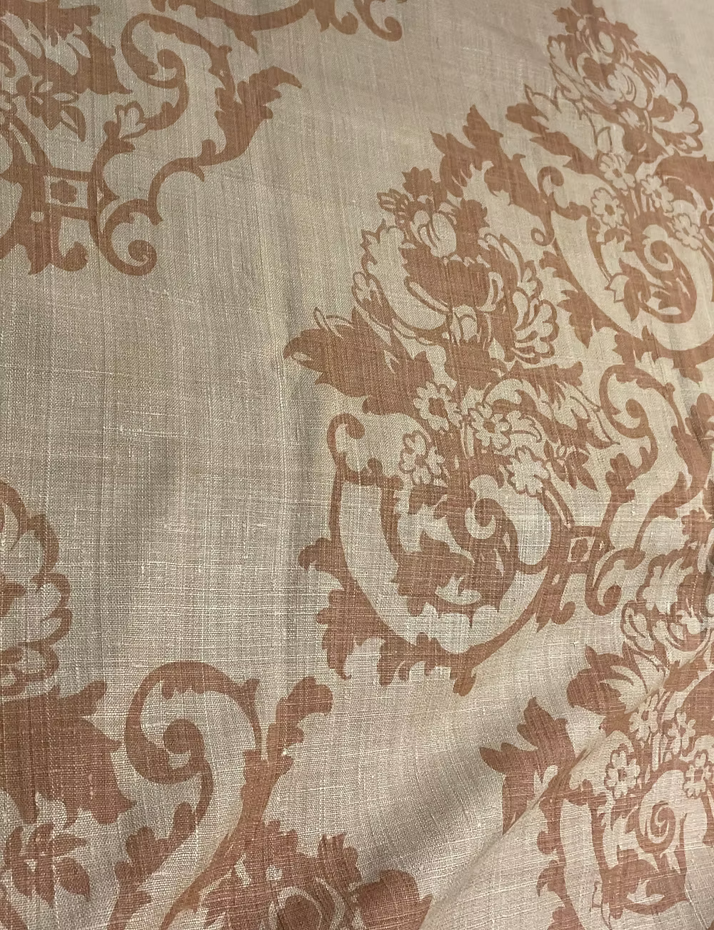 Fawn Baroque Floral on Tobacco Silk Linen Weave