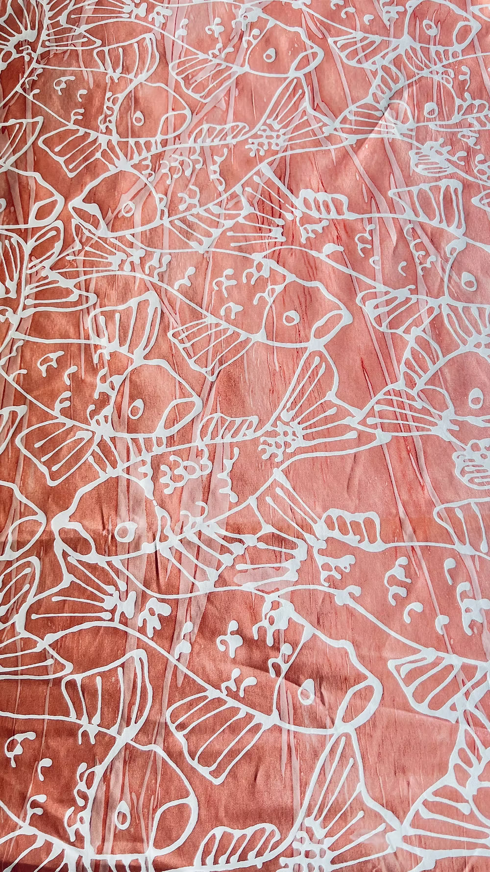 White Ginza Babies on Marbleized Peach Cotton Sateen