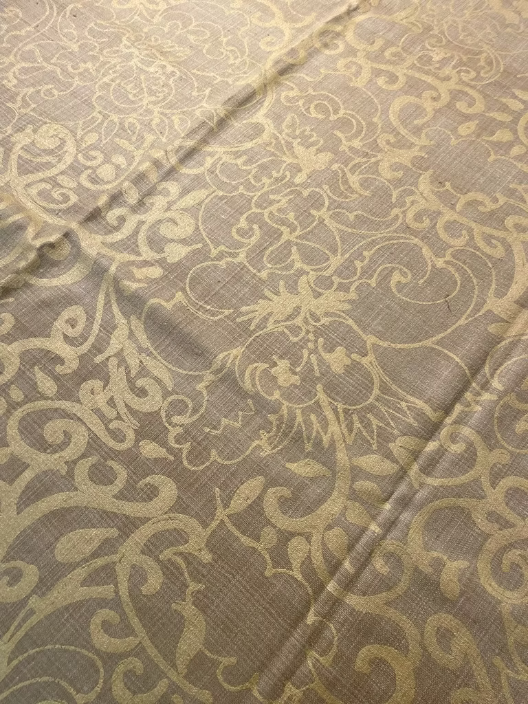 Gold Renaissance Floral on Sand Silk Linen Weave