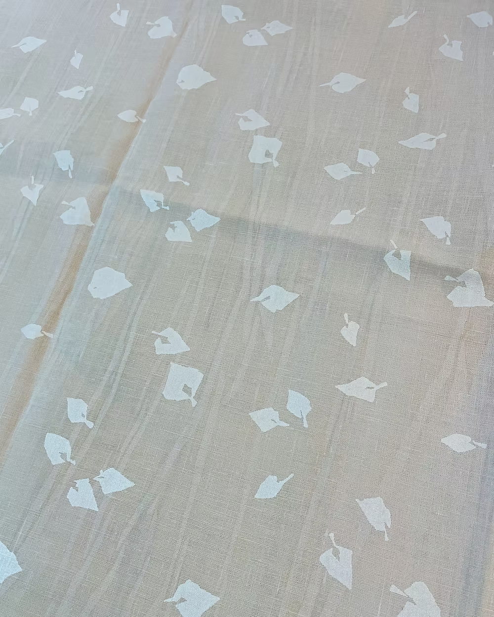 Pearl Ink Leaves on Lt Taupe Hand-Marbleized Linen