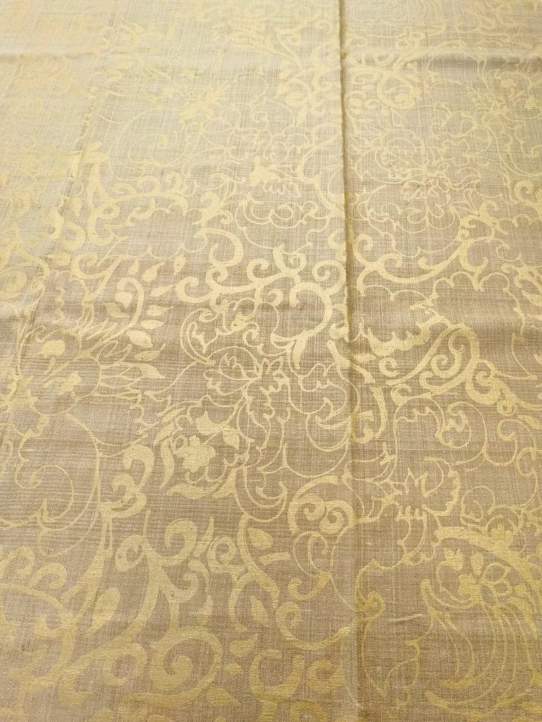 Gold Renaissance Floral on Sand Silk Linen Weave