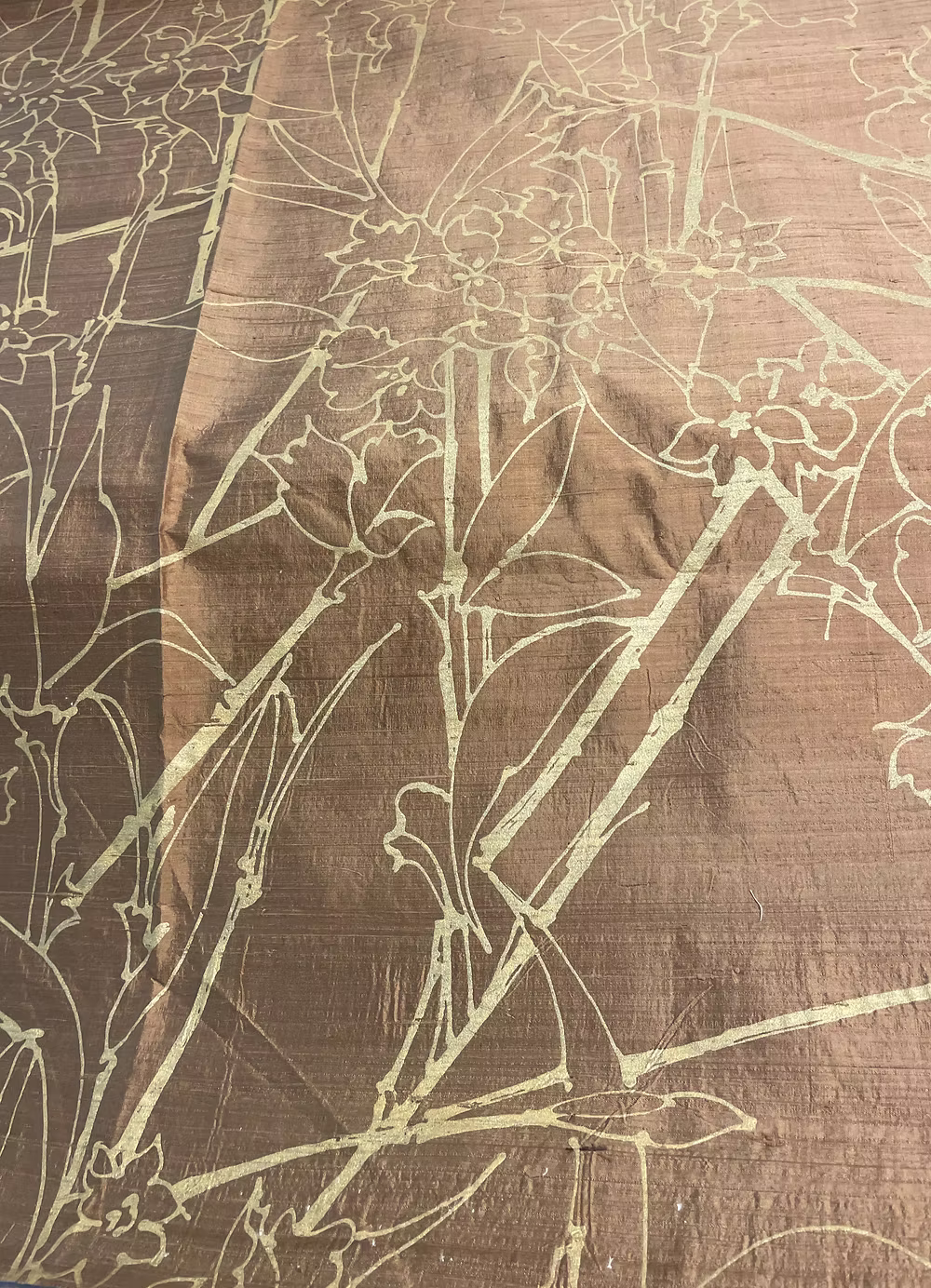 Gold Japonica on Backed Copper Silk Dupioni