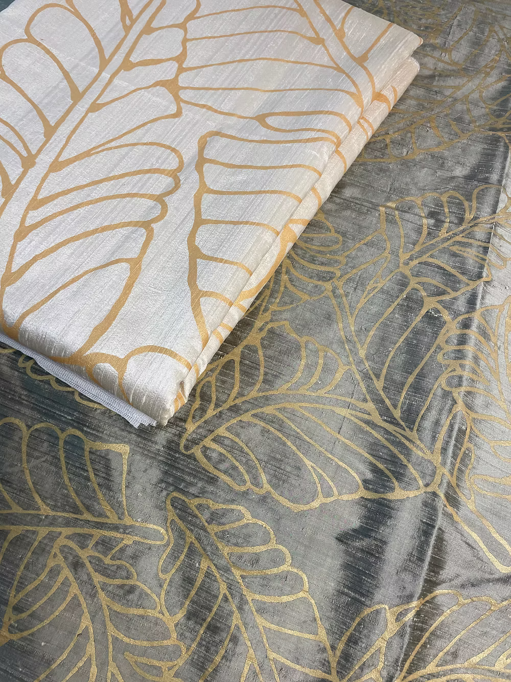 Large Gold Plantains on backed Ivory Silk Dupioni