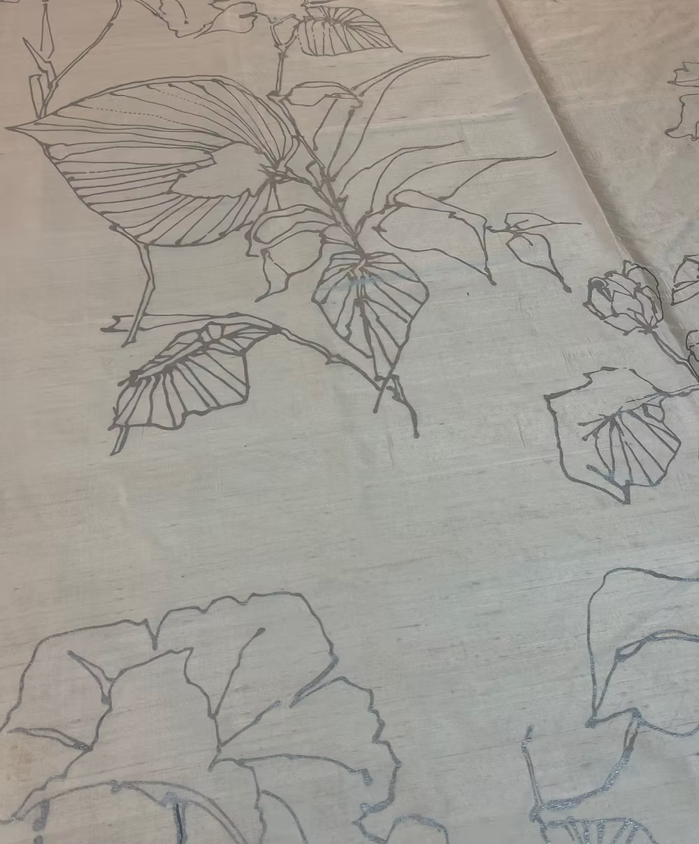 Silver Lotus Pods on Cream Silk Dupioni