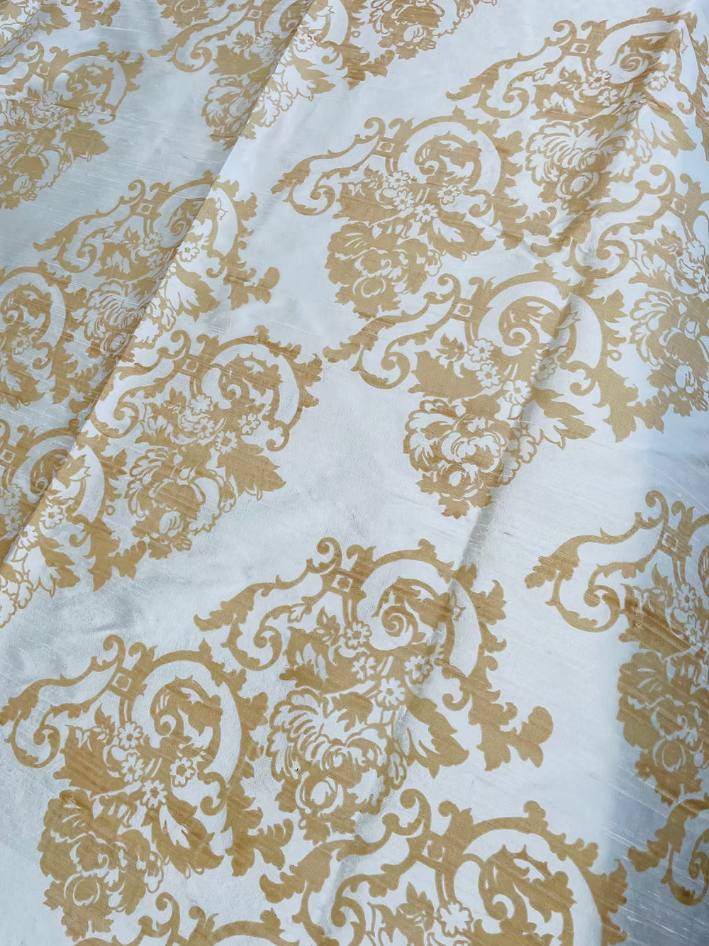Camel Baroque Floral on Cream Silk Dupioni