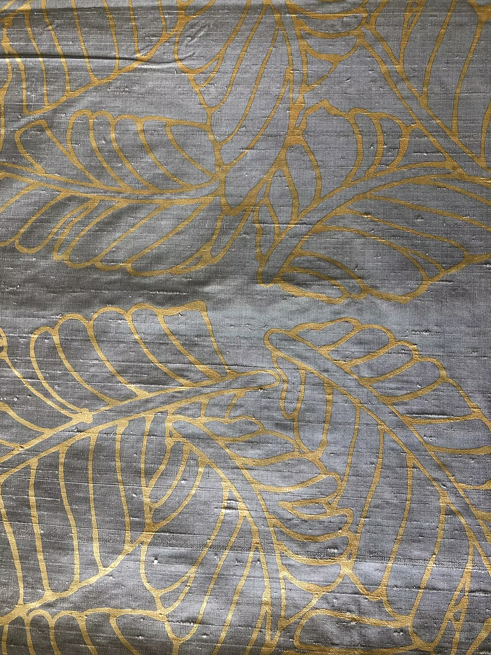 Small Gold Plantains on Bronze Silk Dupioni