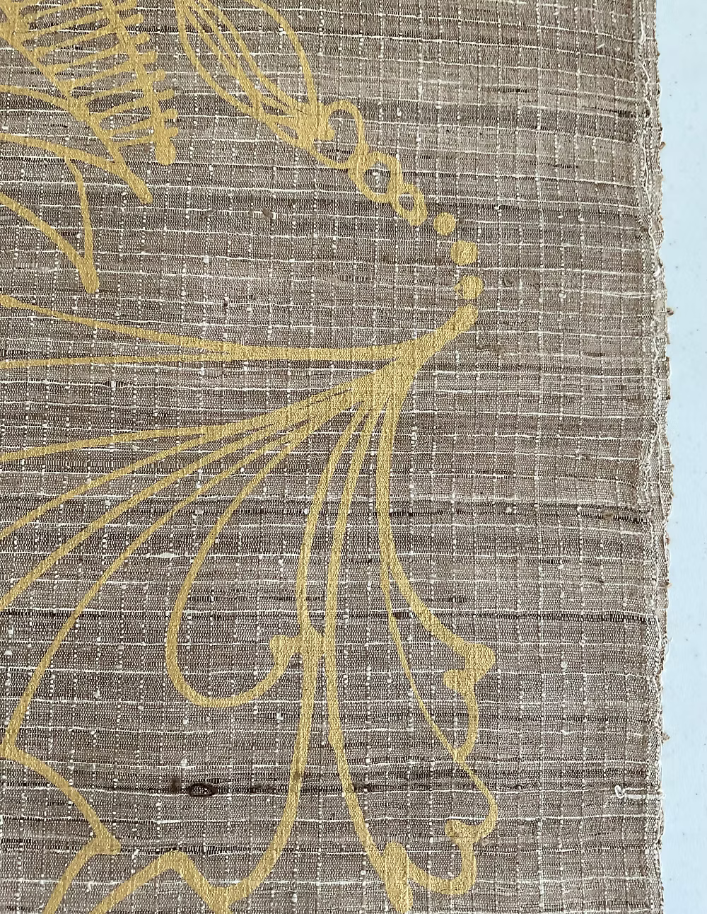 Gold Fans on Taupe Silk Basket Weave