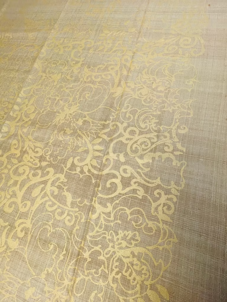 Gold Renaissance Floral on Sand Silk Linen Weave