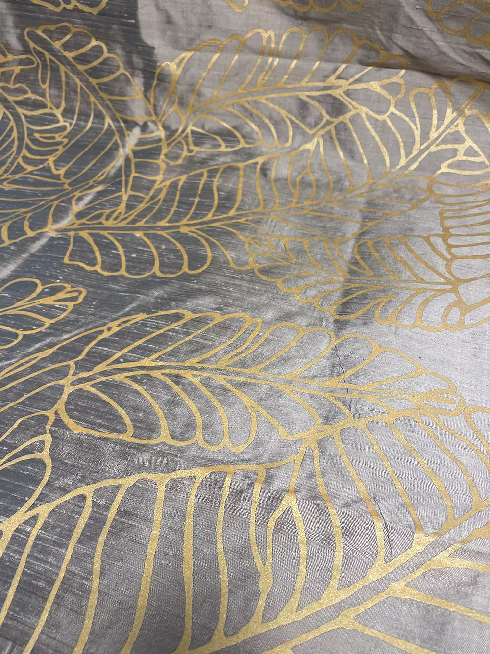 Small Gold Plantains on Bronze Silk Dupioni