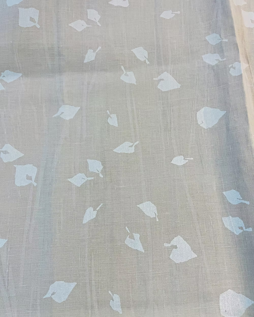 Pearl Ink Leaves on Lt Taupe Hand-Marbleized Linen