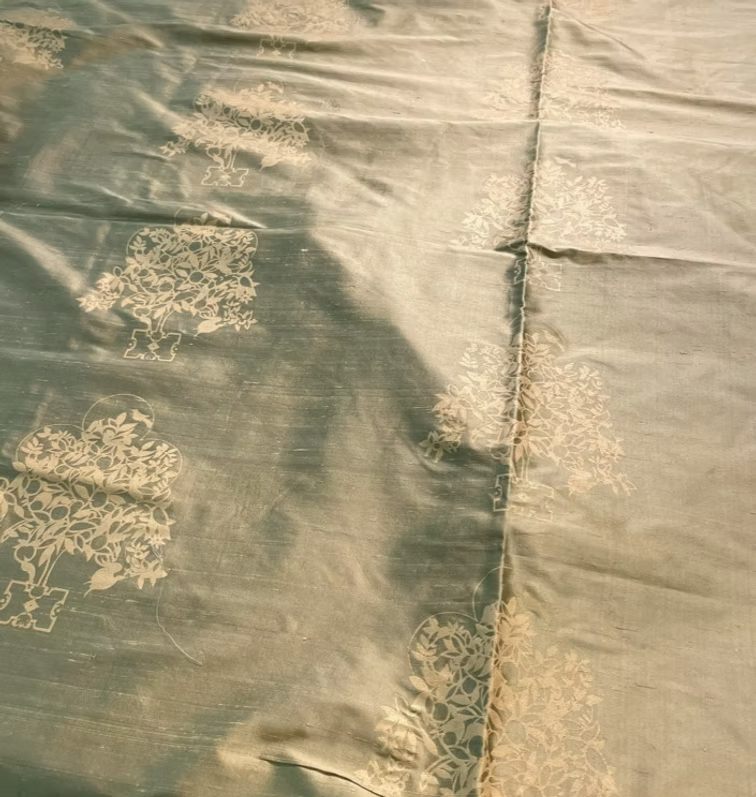 Gold Petite Orange Trees on Bronze Silk Dupioni