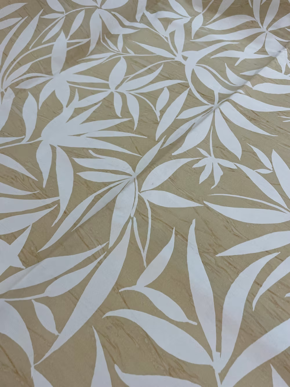 White Chia design on Sand Hand-Marbleized Cotton Sateen