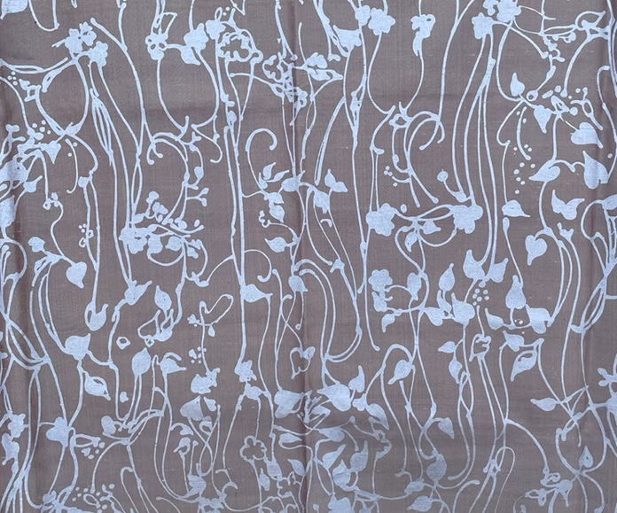 Silver Viney Leaves on backed Silver-Burgundy Silk Dupioni