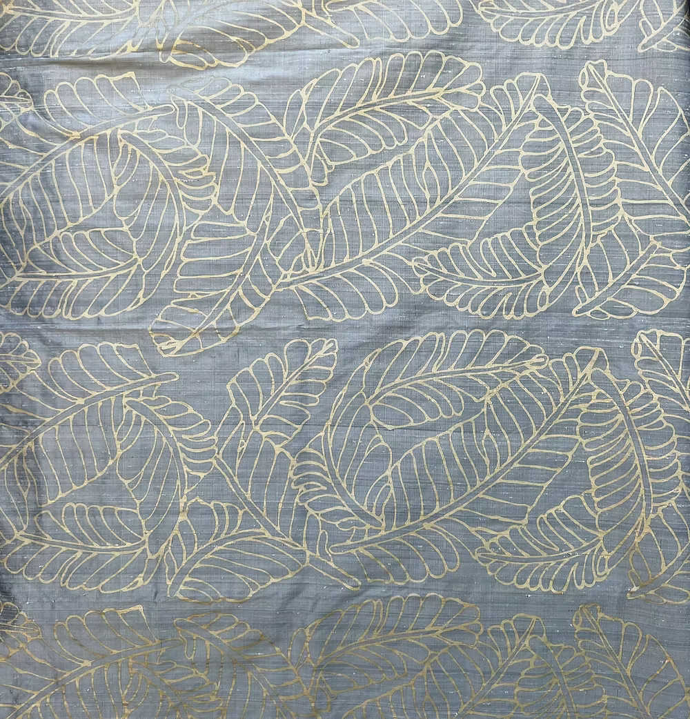 Gold Small Plantains on Olive Silk Dupioni