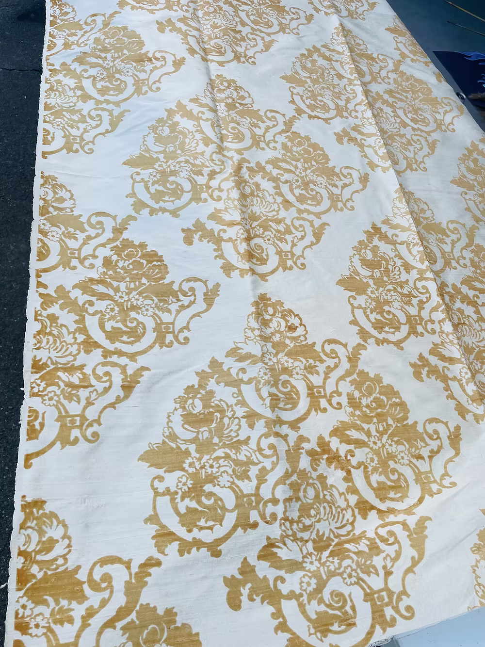 Camel Baroque Floral on Cream Silk Dupioni