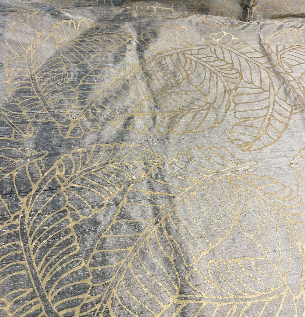 Gold Small Plantains on Olive Silk Dupioni