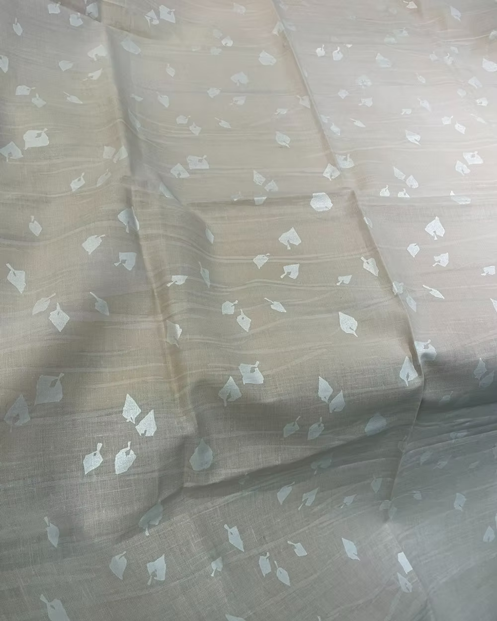 Pearl Ink Leaves on Lt Taupe Hand-Marbleized Linen