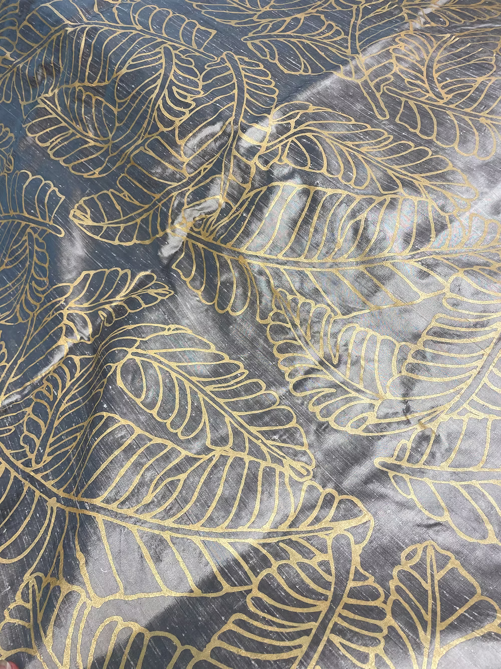 Small Gold Plantains on Bronze Silk Dupioni