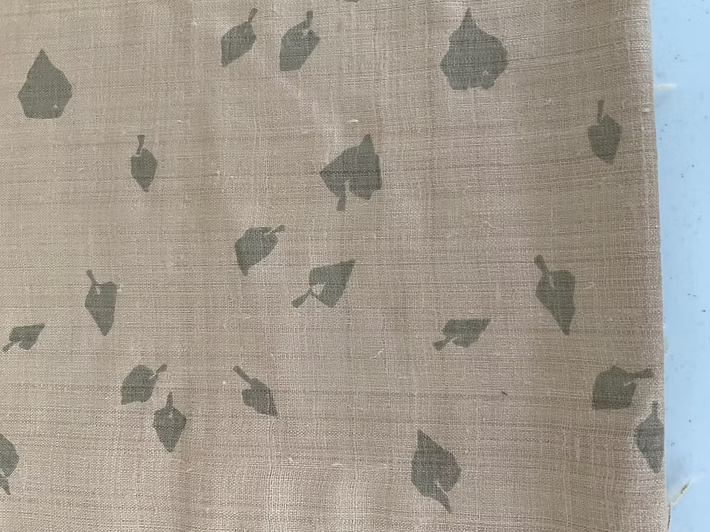 Taupe Leaves on Sand Silk Linen Weave