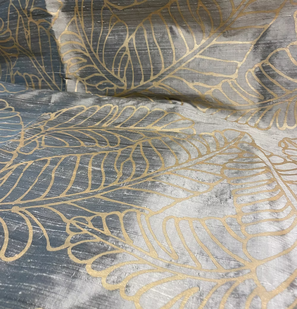 Gold Small Plantains on Olive Silk Dupioni