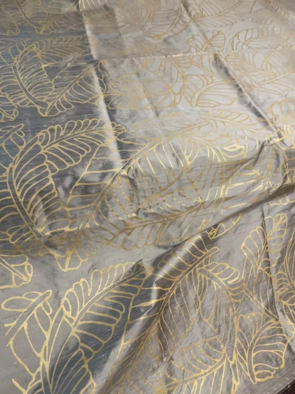 Small Gold Plantains on Bronze Silk Dupioni