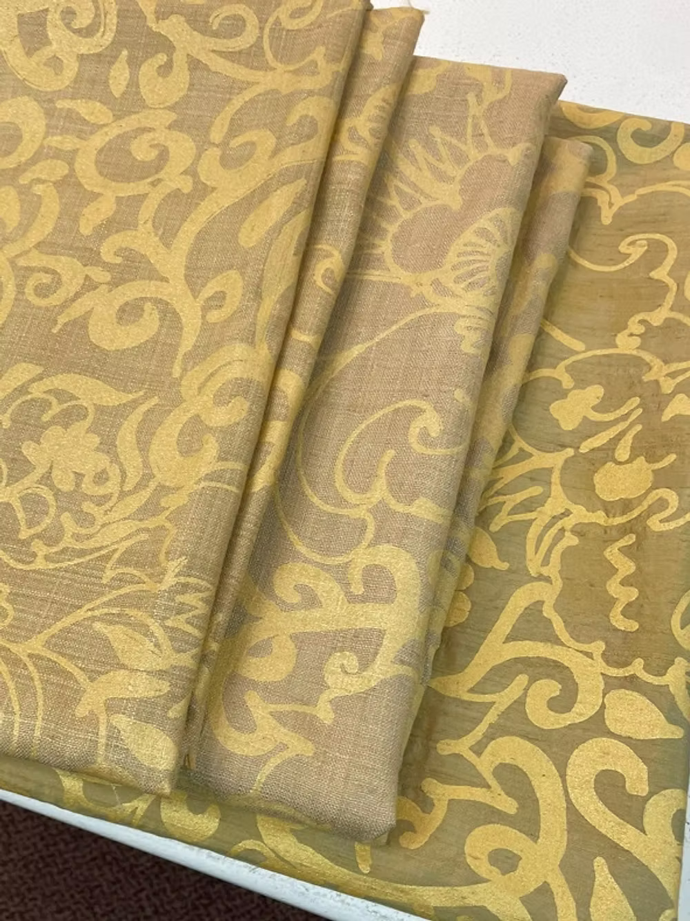 Gold Renaissance Floral on Golden-Olive Silk Dupioni