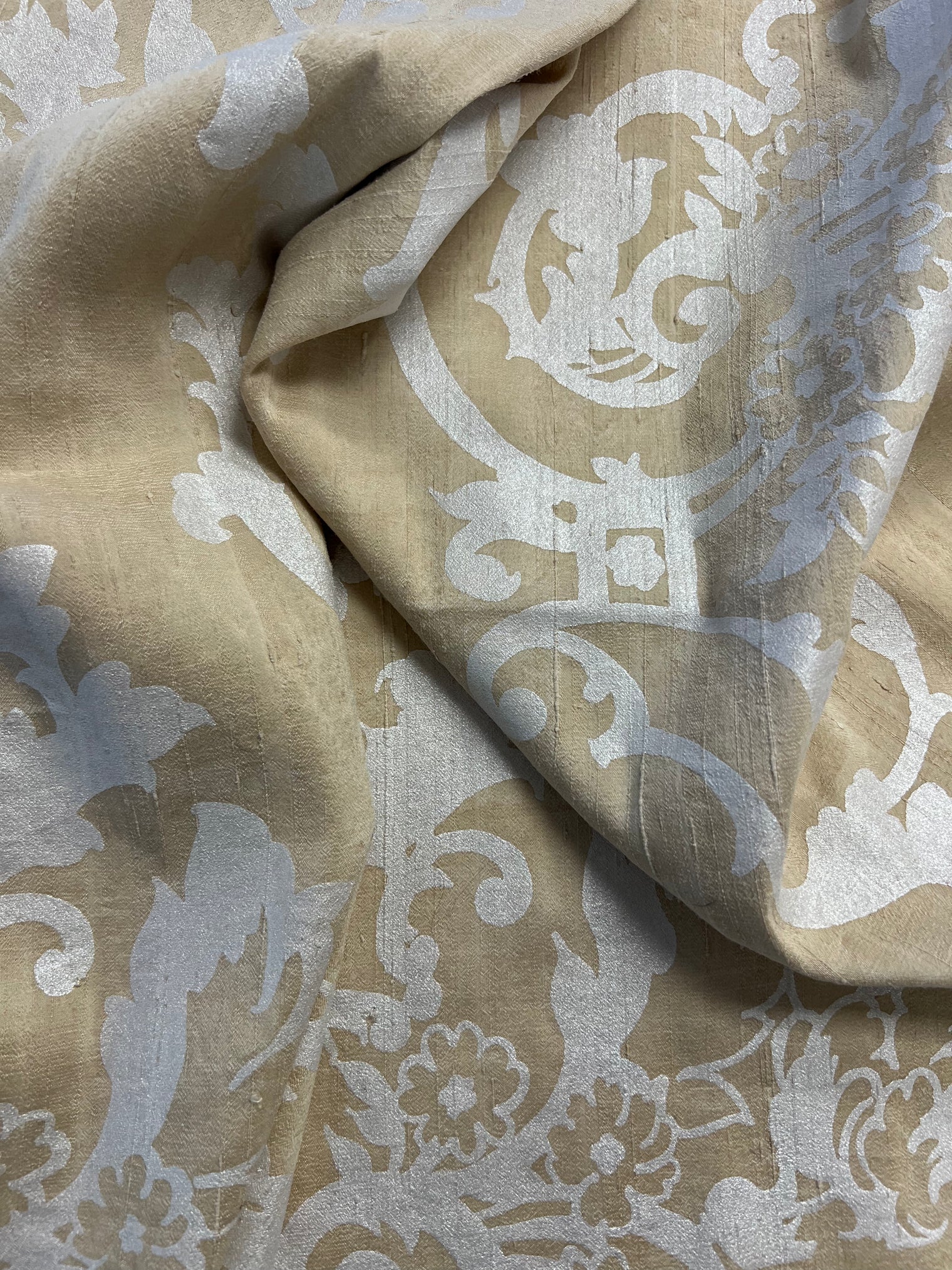 Barbara Beckmann Designs Pearl Baroque Floral on Cream Marbleized Cotton Sateen