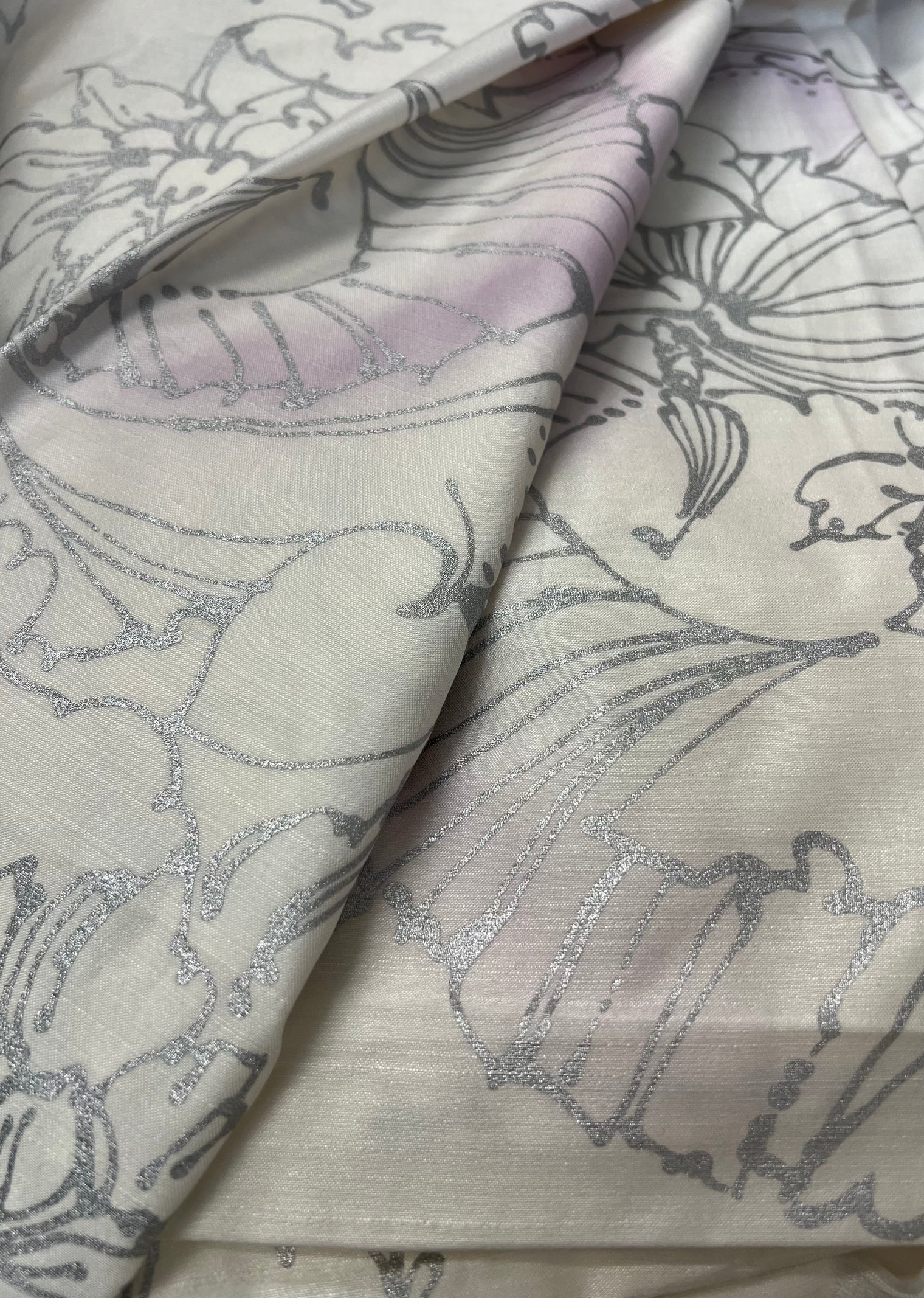 Barbara Beckmann Designs Silver Lotus Pods with Lavender on Ivory Synthetic