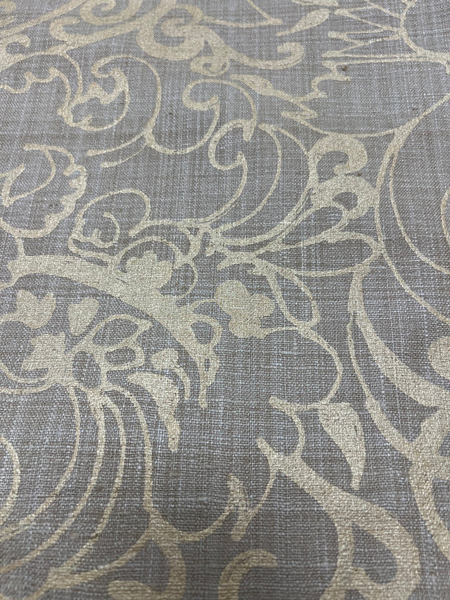 Barbara Beckmann Designs Gold Renaissance Floral on Tobacco Silk Linen Weave