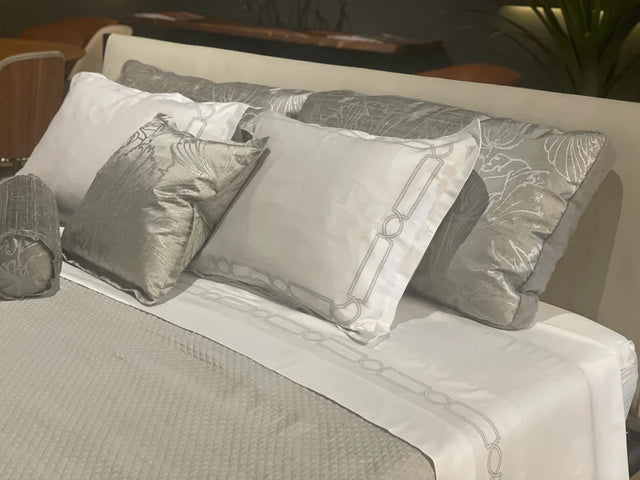 One-of-a-Kind “Silver Tulips” Batik Silk Dupioni Pillow — Barbara Beckmann Final Collection