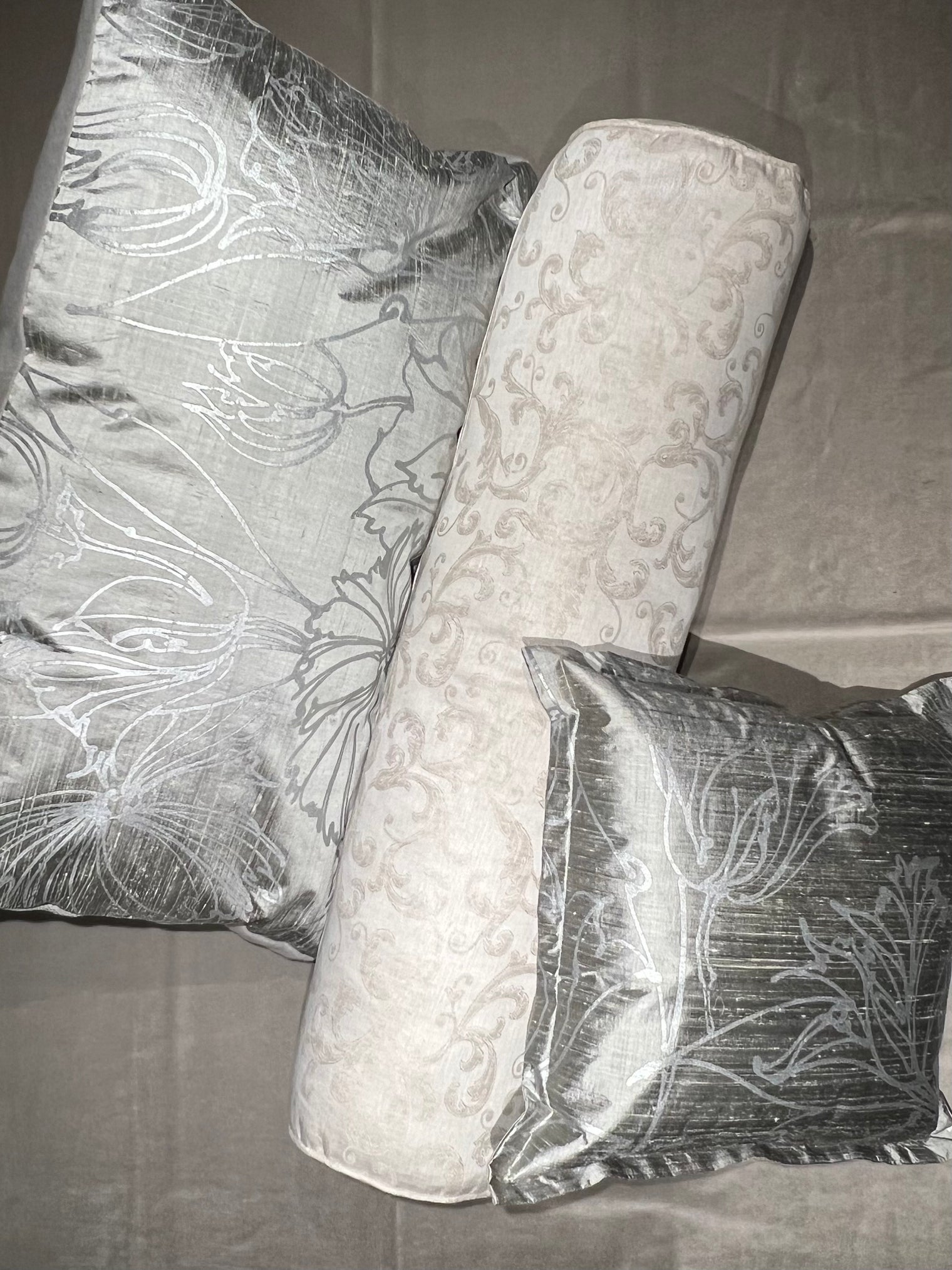 Barbara Beckmann Designs Silver Tulips Batik Silk Dupioni Throw Pillow