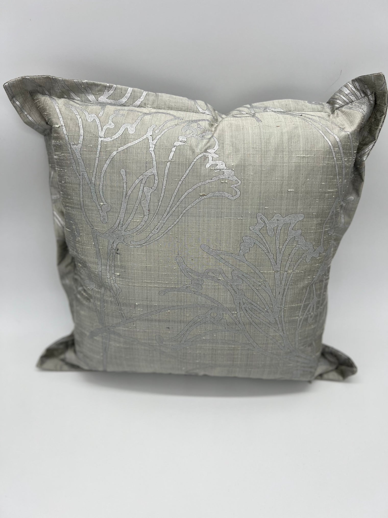 Barbara Beckmann Designs Silver Tulips Batik Silk Dupioni Throw Pillow