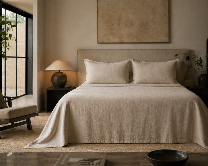 Carneros Air-Tumbled Linen Bedspread — Flax | AD Featured Piece (Reserve)