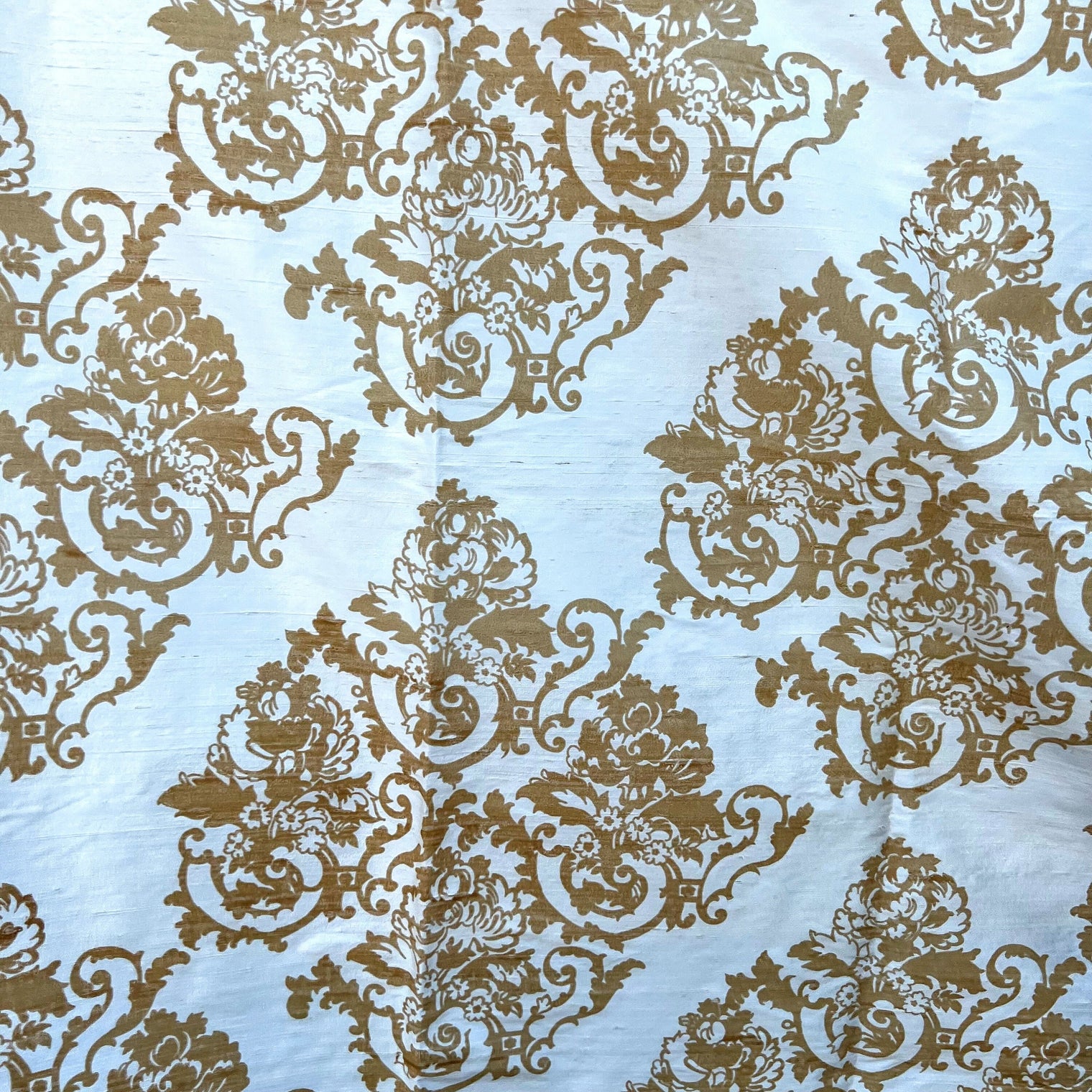 Taupe Baroque Floral on Off-White Silk Dupioni