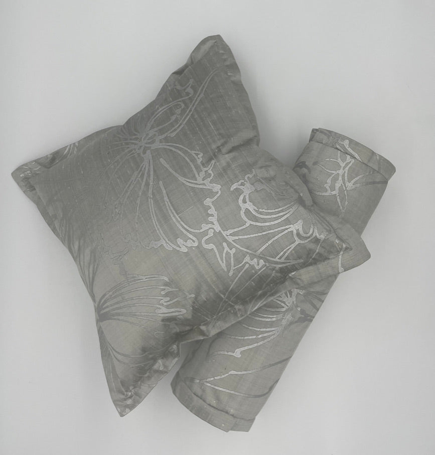 Silver Tulips Neck Roll Pillow-Limited Edition (barbara Beckmann Designs)