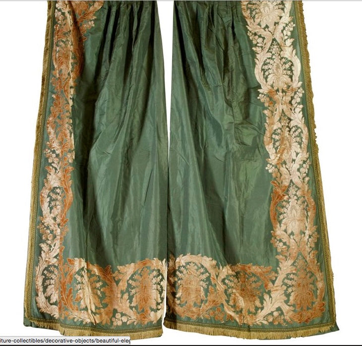 1880 Paris Silk & Velvet Facing Pair of Drapery Panels