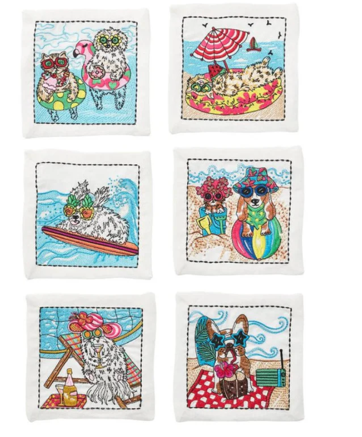 Kim Seybert Bow Meow Cocktail Napkins in Multi, Set of 6 in a Gift Box