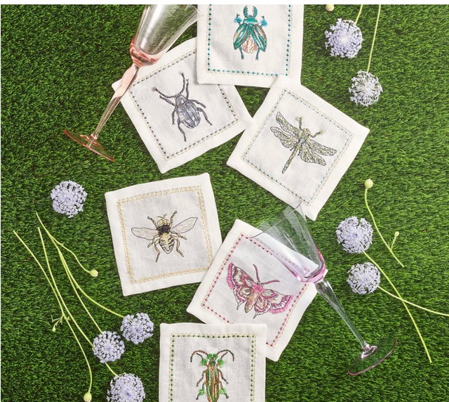 Kim Seybert Garden Party Cocktail Napkins in White & Multi, Set of 6 in a Gift Box