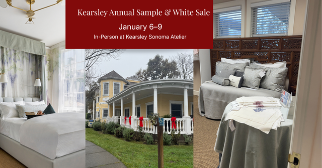 IMages of Kearsley linens and part of the boutique and the exterior of the new Kearsley Sonoma Atelier on Sonomas first street west.