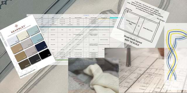 Kearsley atelier spreadsheet and technical drawings showing the process behind custom couture linen design.