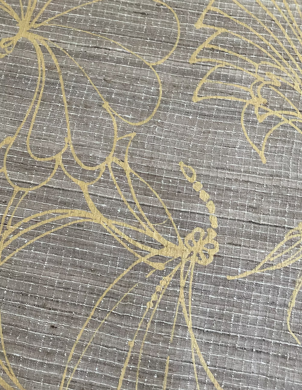 Gold Fans on Taupe Silk Basket Weave