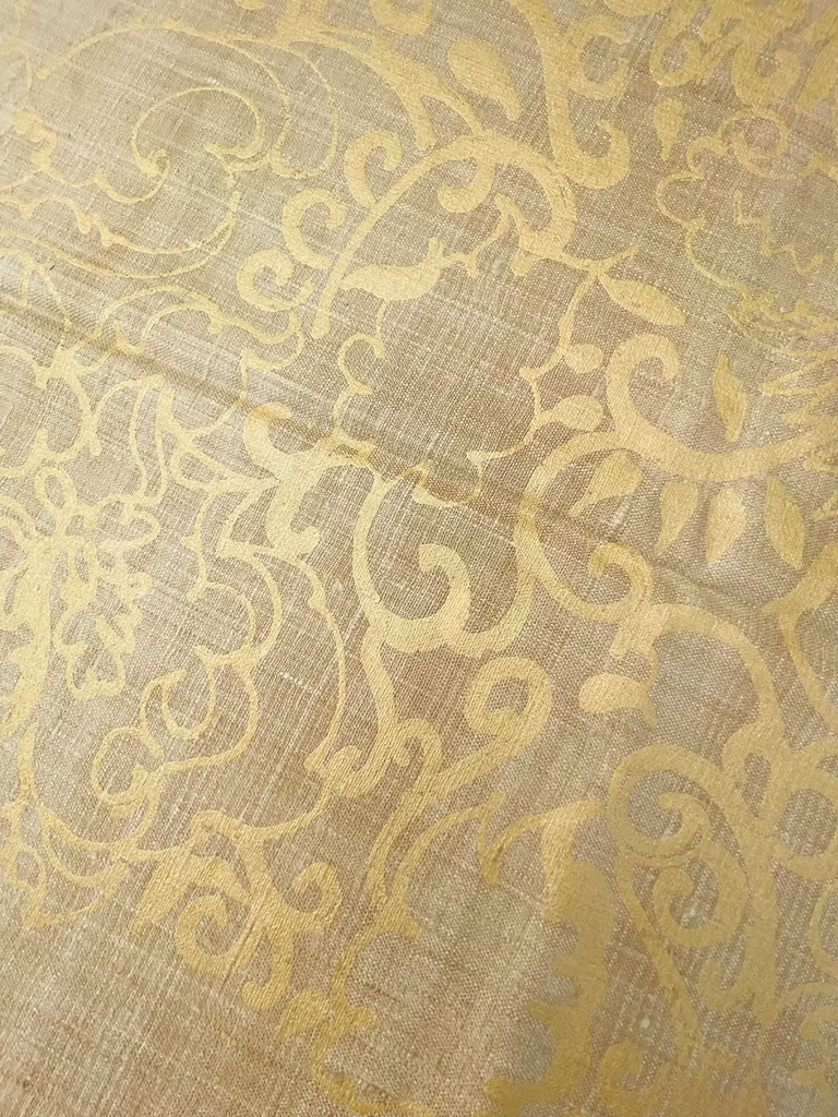 Gold Renaissance Floral on Sand Silk Linen Weave