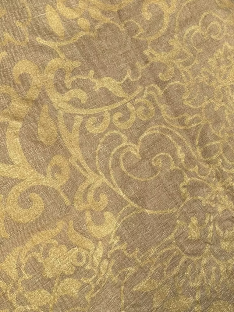 Gold Renaissance Floral on Sand Silk Linen Weave