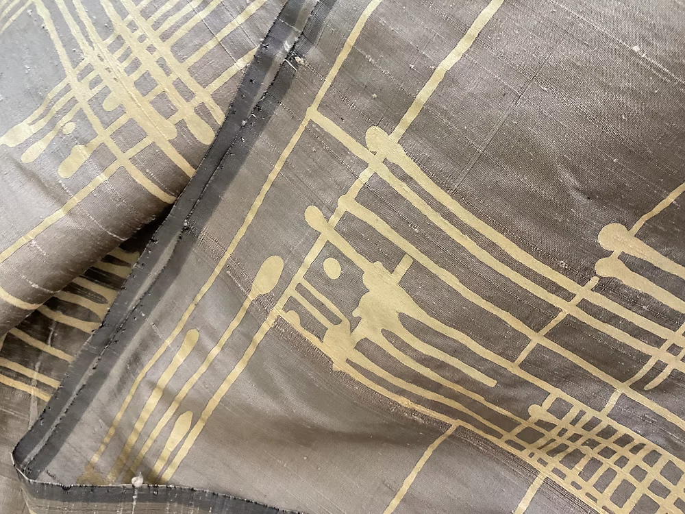 Gold Mondrian on Bronze Silk Dupioni