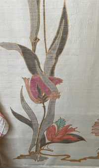 Hand-Painted Floral Tapestry on Silk Dupioni