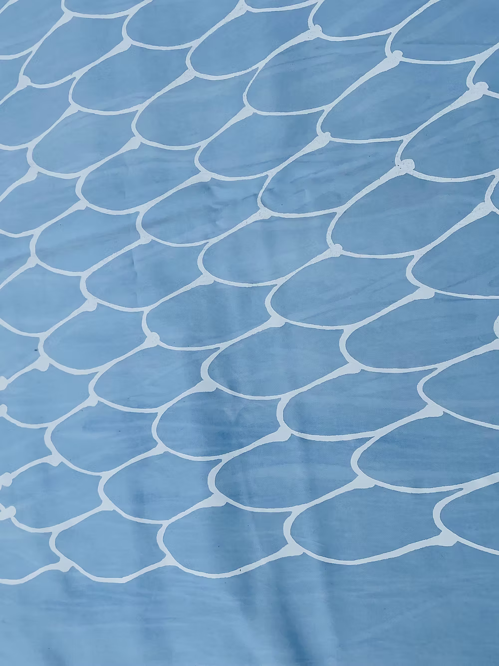 White Scales on French Blue Marbleized Cotton Sateen