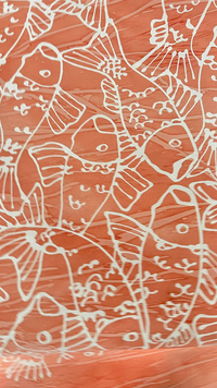 White Ginza Babies on Marbleized Peach Cotton Sateen